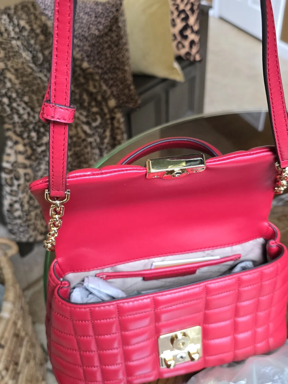 Michael Kors Red Quilted Leather Top-Handle Bag